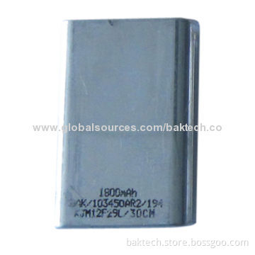 Lithium-ion Rechargeable Cell Battery, Rectangle Type, 3.7V, 1,800mAh, UL1642 Mark